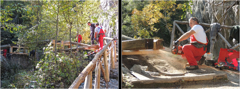 Eine Holzbrücke wird gebaut / A wooden bridge is being built