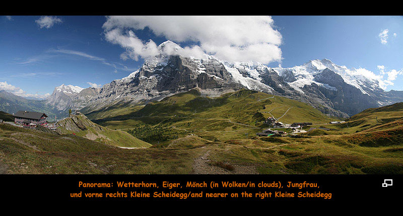 Anklicken zum Vergrern / Click for larger picture. Wetterhorn, Eiger, Mnch, Jungfrau 8.2006