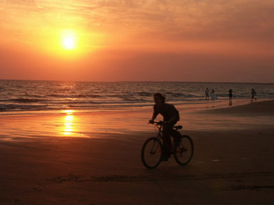 Click to enlarge. Cyclist races past wedding photo group.