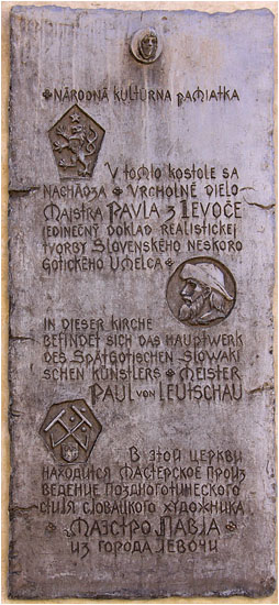 Tafel mit Hinweis auf Meister Paul von Leutschau / Plaque about Master Paul of Levoca