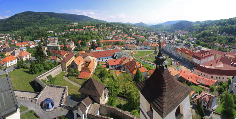 Stadtpanorama vom Turm der Kirche der Hl.Katharina, Kremnitz / Town panorama from the tower of St. Catherine`s Church, Kremnica